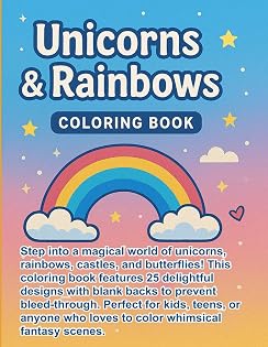Unicorns & Rainbows COLORING BOOK: Cute and Whimsical Designs for Kids, Teens, and Adults cover