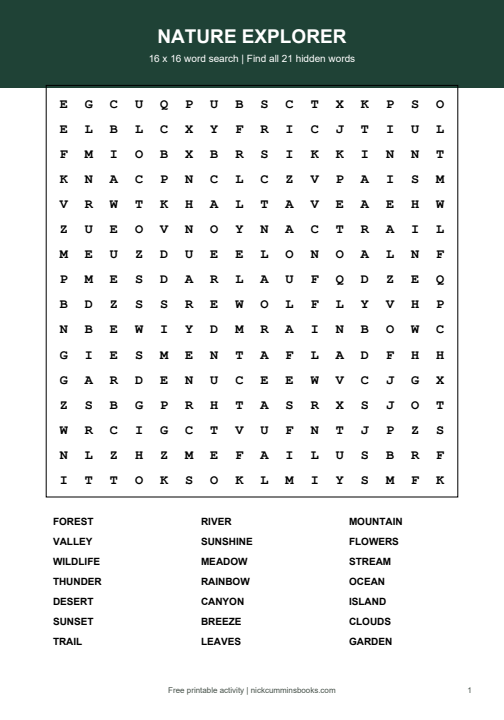 First-page preview of Free Word Search Puzzles